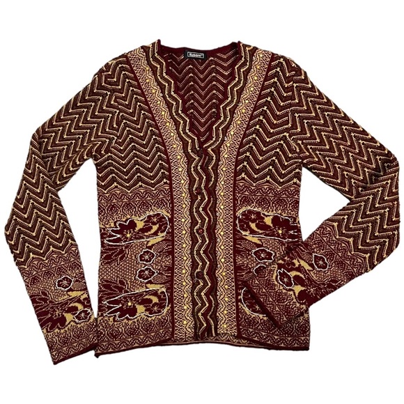 Vintage Burgundy & Mocha Brown Beaded Sequined Cardigan Medium knit sweater - Picture 1 of 9